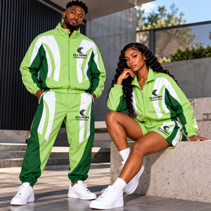 Conjunto Deportivo Unisex Verde y Blanco con Bloques de Color, Chaqueta Deportiva con Cremallera Completa, Pantalones Cortos, Secado Rápido, Ropa de Primavera - Product Image 6