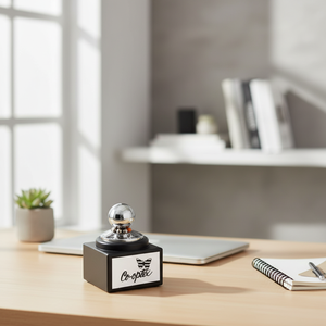 Trofeo moderno de globo terráqueo plateado sobre base negra, decoración minimalista para premios corporativos de escritorio. - Product Image 2