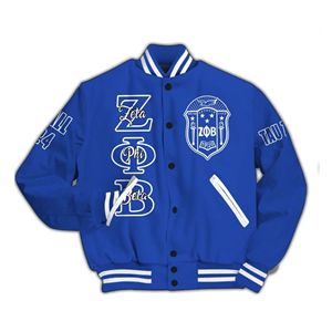 Zeta Phi Beta Varsity <b>Jacket</b> Blue Men's Preppy Style <b>Patch</b> Design Silk Screen Printing Autumn Wear - Product Image 1
