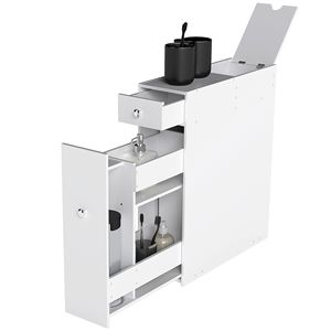 Cassettiera sottile bianca in legno per bagno piccolo, organizer WC con cassetti - Product Image 1