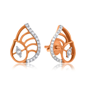 Boucles d'oreilles en or rose plaqué avec feuilles de diamants, style romantique pour femme, à porter au quotidien, bijoux clous en diamant naturel taille brillant ronde couleur G - Product Image 2