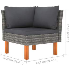 2pcs Poly <b>Rattan</b> and Solid Eucalyptus Wood <b>Corner</b> <b>Sofas</b> Patio Furniture Set - Product Image 6