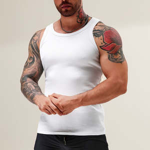 Débardeur de fitness personnalisé OEM pour homme, léger, pour la gym, en spandex, côtelé en coton - Product Image 4