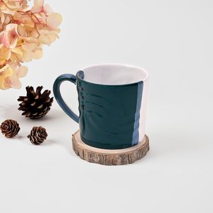 Green & White Wave Embossed <b>Ceramic</b> <b>Mug</b> Set of 2 Microwave Safe 200ml Stoneware <b>Mugs</b> - Product Image 3