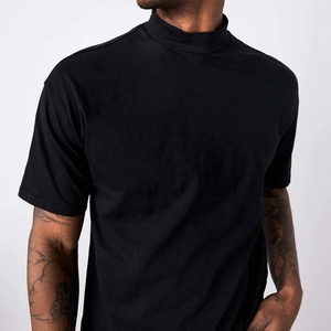 T-shirt basique uni pour homme à col montant 100% coton biologique personnalisable vierge à manches courtes écologique coupe oversize - Product Image 4