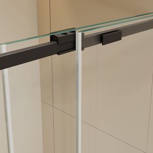 Puerta de ducha corredera individual 56-60 \ "W X 74 \" H 304 Acero inoxidable Acabado negro mate 5/16 \ "SGCC Vidrio transparente templado Tipo C - Product Image 6