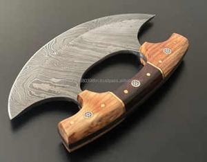 Cuchillo para Pizza de Acero de Damasco Hecho a Mano de Alta Calidad con Mango de Madera y Funda de Cuero - Product Image 3