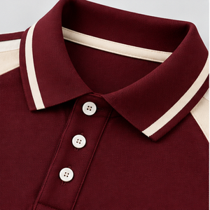 Camiseta de Manga Corta para Hombre, Cuello con Botones en Color de Contraste, Tejido de Punto Transpirable, Logotipo Frontal, Estilo Casual - Product Image 4