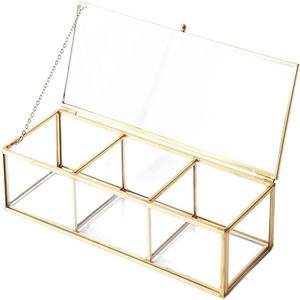 Vintage Glass Jewelry <b>Trinket</b> <b>Box</b> - Geometric Golden Vanity Organizer holder with Drawer, Decorative Jewelry Display Glass <b>Box</b> - Product Image 5