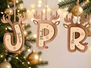 Wooden Reindeer Initial <b>Ornaments</b> Personalized Christmas Tabletop Decor Rustic Holiday <b>Letters</b> Hanging Craft Gift - Product Image 2