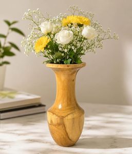 Florero de Madera Hecho a Mano, Porta Flores de Bambú Pulido para Mesa, Recipiente Decorativo Rústico para Hogar y Bodas - Product Image 1