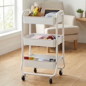 MIT DIY Muebles de almacenamiento para el hogar Carro de almacenamiento de metal rodante de 3 niveles Material plástico con diseño de cuatro ruedas Fabricado en Taiwán - Product Image 1