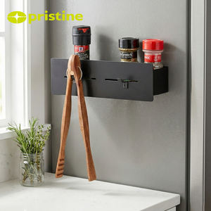 Étagère de rangement magnétique moderne pour cuisine, porte-épices rectangulaire en métal avec pinces et crochets, écologique et durable pour réfrigérateur - Product Image 4