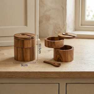 Wooden Salt Cellar with Spoon and Swivel Lid Dust Resistant Leak Proof Eco-Friendly <b>Herb</b> Spice Storage <b>Box</b> Hand Wash Only - Product Image 2
