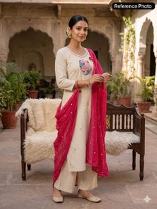 Nouvelle Arrivée Tendance : Ensemble Kurta, Pantalon et Dupatta en Pur Coton pour Femme – Dernière Collection de Kurtis de Créateur avec Salwar Kameez de Style Pakistanais, Tenue Ethnique - Product Image 5