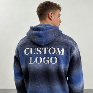 Sweat à capuche décontracté pour homme, tendance, bleu gris dégradé, en tissu texturé duveteux, avec fermeture éclair, imprimé personnalisé, poche surdimensionnée - Product Image 2