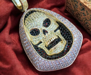 Collier pendentif crâne doré avec incrustation de zircon, chaîne en acier inoxydable, bijoux pour homme, cadeau de fête - Product Image 3