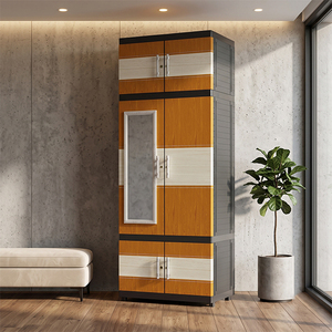 Naiba Portable Plastic Cabinet with Light Brown Flat Panel Hinged Doors with Hanger, <b>Shelves</b>, & Mirror for <b>Clothes</b> Storage - Product Image 1