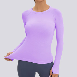 2026 Wholesale <b>High</b> Quality Women's Long Sleeve Rash Guard <b>Purple</b> Spandex Polyester Quick Dry Seamless Fitness Gym Swim <b>Top</b> - Product Image 2