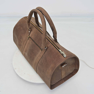 Bolsa de Viaje Clásica de Cuero Genuino en Forma de Barril con Cierre de Cremallera y Asa Redonda Unisex - Product Image 3