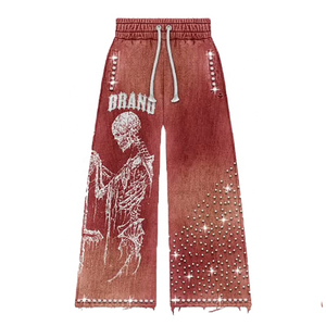 Ensemble de survêtement en molleton de coton épais avec strass de qualité supérieure, coupe oversize, unisexe, style streetwear de luxe - Product Image 6