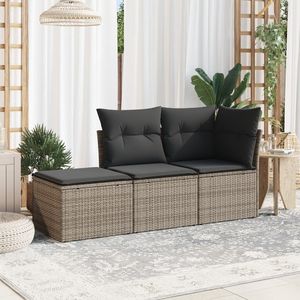 Juego de Sofás de Jardín de Ratán Gris, 3 Plazas, Muebles de Exterior con Patas Ajustables, Diseño Estándar - Product Image 3