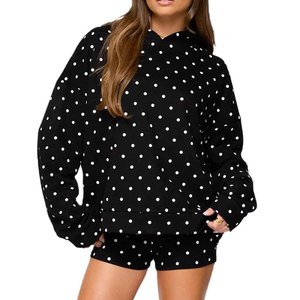 Ensemble décontracté pour femmes, sweat-shirt à capuche uni et short, coupe ample, tenue en deux pièces, style streetwear, printemps-été, 100% coton - Product Image 1