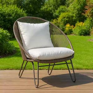 เก้าอี้นั่งหวายทำด้วยมือแบบทันสมัยพร้อมขาโลหะแบบกลมสำหรับห้องนั่งเล่นในร่มหรือการตกแต่งกลางแจ้งสำหรับสวน - Product Image 1