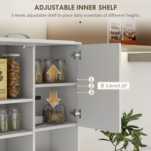 Dispensa da cucina bianca autoportante da 66 pollici con credenza e 2 armadietti grandi, 1 armadietto a scomparsa e 3 cassetti, ideale per ville - Product Image 5