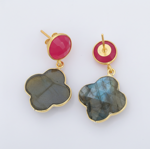 Elegantes Pendientes de Fucsia y Labradorita, Plata de Ley 925, Chapados en Oro de 18K, Pendientes Colgantes, Regalo para Ella - Product Image 1