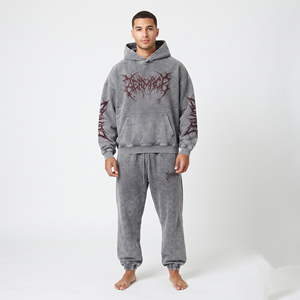 Men's Oversized Acid Wash Hoodie <b>Jogger</b> <b>Set</b> Heavyweight Winter Tracksuit Vintage Streetwear Two Piece Sweat Suit - Product Image 5