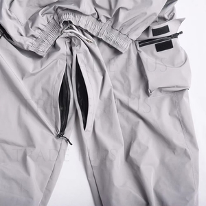 Pantalon cargo harem gris pour homme, imperméable, en polyester/coton, élastique, coupe droite, taille mi-haute, plusieurs poches, fermeture à cordon, poids moyen - Product Image 6