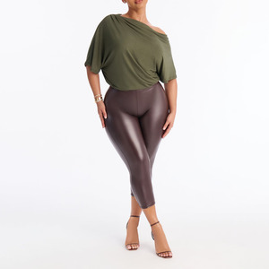Casual <b>Asymmetrical</b> Olive Green Women's Off The Shoulder Solid Color Bodysuit Short Sleeve Stretch Knitted Summer Style Sexy Fit - Product Image 4
