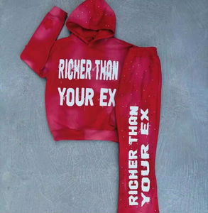 Sudadera con capucha y cremallera con lavado ácido y pantalones de chándal acampanados para hombre, estilo streetwear, personalizables, con bordado desgastado, patchwork y estampado, suaves y de alta calidad. - Product Image 2