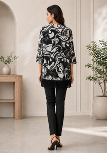 Vente en gros de shrugs blancs imprimés de haute qualité pour femmes, à manches 3/4, ouverts sur le devant, vêtements décontractés d'été confortables pour femmes - Product Image 2