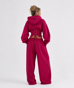 Urban Fashion Solid Color Oversized <b>Cropped</b> <b>Zip</b> <b>Up</b> Tracksuit Matching Casual Shorts Set 100% Cotton Heavy Fleece Cozy Loungewear - Product Image 3