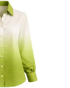 เสื้อเชิ้ตผู้หญิงแขนยาวสีขาวไล่เฉดเขียวมะนาวแบบกระดุมหน้า สไตล์ลำลองสำหรับใส่ทำงาน ผู้ผลิตเสื้อผ้าแบบ OEM สั่งทำได้ - Product Image 4