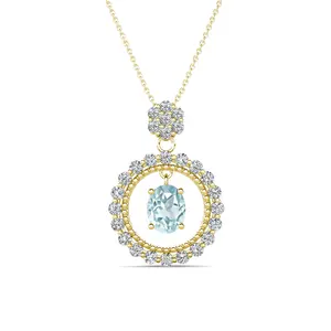 Natural Gemstone Sky Blue Topaz 925 Sterling Silver Vintage Flower Pendant Necklace Jewelry For Women Destiny Jewellery