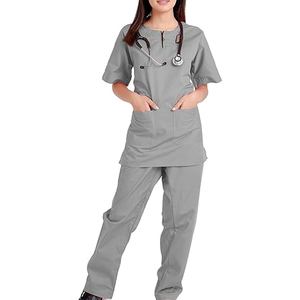 ชุดยูนิฟอร์มพยาบาลผู้หญิง แบรนด์ Hospital Medical Scrub Suits ผ้าโพลีเอสเตอร์ผสมสแปนเด็กซ์ ชุดพยาบาลแขนสั้น กางเกงจ็อกเกอร์ ชุดทำงานโรงพยาบาล - Product Image 1