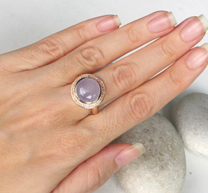 8mm Natural Lavender Chalcedony Gemstone 925 <b>Silver</b> 18K Gold Bezel <b>Set</b> Trendy Wedding Engagement <b>Ring</b> Fine Jewelry For Women - Product Image 3