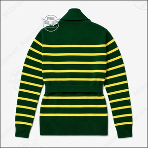 Custom Design <b>Women's</b> Chi Eta Phi Sorority Cashmere <b>Cardigan</b> Contrast Blue Yellow Solid Eco-friendly Winter Front Belt - Product Image 2