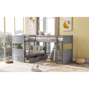 Letto a Castello Grigio per Bambini con Soppalco Integrato e Due Cassetti - Product Image 4