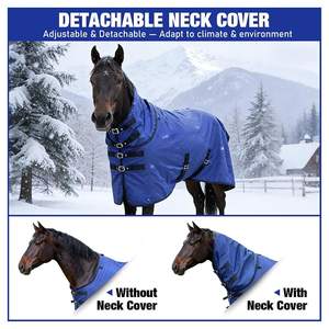 Couverture d'hiver pour cheval imperméable de haute qualité 1600D |   Couverture lourde avec enveloppe pour le cou et le ventre |   Housse de protection pour chevaux d'extérieur de 75 pouces - Product Image 4
