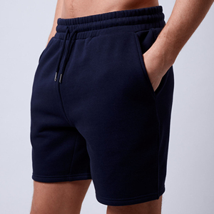 Pantalones Cortos Bermuda Azul Marino para Hombre, Cintura Media, Cierre de Botones, Color Sólido Informal, Tejido de Algodón Transpirable, Bolsillos, Logotipo Frontal con Estampado Brillante - Product Image 4