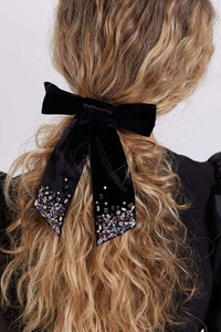 Black Velvet Rhinestone Tail Hair Bow Elegant Women's Hair <b>Accessory</b> - Product Image 6
