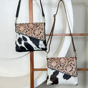 Bolso Bandolera de Cuero Vacuno Occidental Hecho a Mano con Solapa de Cuero Grabado Floral, Nuevo Bolso Mensajero de Cuero Genuino - Product Image 4
