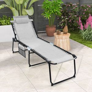Adjustable <b>Backrest</b> and Footrest Foldable Recline Lounge Chair for Beach Use - Product Image 2