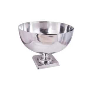 Modern Silver Pedestal Bowl Square Base High Polish Metal Fruit Salad Serving Basin Luxury Hotel Tableware Centerpiece - Product Image 1