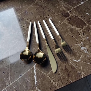 Gold Plated Cutlery Set Minimalist Design Long Handle <b>Mirror</b> Finish Dishwasher Safe Wedding Utensils - Product Image 5