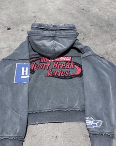 Custom Unisex Vintage Washed 100% Cotton Oversized Zip Hoodie with Patch Embroidery and Distressed Print - Product Image 3